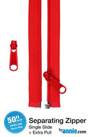 50" Separating Zipper with Extra Slide, Atom Red