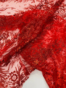 Big Glitter Damask Design On A Mesh Lace 58" Wide
