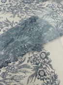 Big Glitter Damask Design On A Mesh Lace 58" Wide