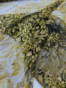 Big Glitter Damask Design On A Mesh Lace 58" Wide