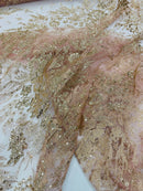 Big Glitter Damask Design On A Mesh Lace 58" Wide