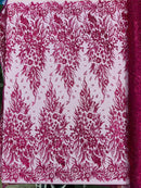 Big Glitter Damask Design On A Mesh Lace 58" Wide