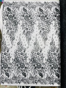Big Glitter Damask Design On A Mesh Lace 58" Wide