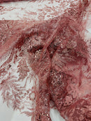 Big Glitter Damask Design On A Mesh Lace 58" Wide