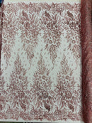 Big Glitter Damask Design On A Mesh Lace 58" Wide