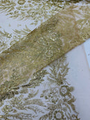 Big Glitter Damask Design On A Mesh Lace 58" Wide