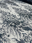 Big Glitter Damask Design On A Mesh Lace 58" Wide