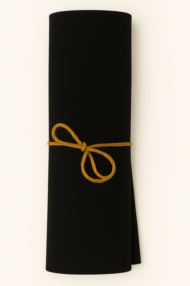 Black roll tied with a ribbon on a white background