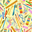 Yellow On My Desk Books are Magic Cotton 44"/45" Fabric Per Yard