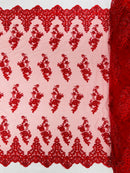 Elegant Beaded Floral Lace on Mesh 54" Wide | New Creation Fabric & Foam Inc.