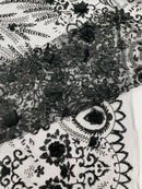Floral 3D Palm Damask with Glitter in a Mesh Lace| New Creations Fabric & Foam Inc.
