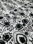 Floral 3D Palm Damask with Glitter in a Mesh Lace| New Creations Fabric & Foam Inc.
