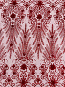 Floral 3D Palm Damask with Glitter in a Mesh Lace| New Creations Fabric & Foam Inc.