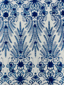 Floral 3D Palm Damask with Glitter in a Mesh Lace| New Creations Fabric & Foam Inc.