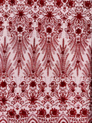 Floral 3D Palm Damask with Glitter in a Mesh Lace| New Creations Fabric & Foam Inc.