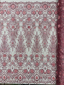 Floral 3D Palm Damask with Glitter in a Mesh Lace| New Creations Fabric & Foam Inc.