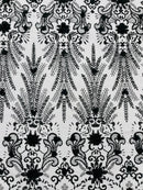 Floral 3D Palm Damask with Glitter in a Mesh Lace| New Creations Fabric & Foam Inc.