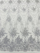Geometric Damask Glitter Design On A Mesh Lace 54” Wide| New Creations Fabric & Foam Inc.