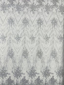 Geometric Damask Glitter Design On A Mesh Lace 54” Wide| New Creations Fabric & Foam Inc.