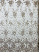 Geometric Damask Glitter Design On A Mesh Lace 54” Wide| New Creations Fabric & Foam Inc.