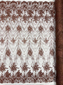 Geometric Damask Glitter Design On A Mesh Lace 54” Wide| New Creations Fabric & Foam Inc.