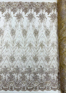 Geometric Damask Glitter Design On A Mesh Lace 54” Wide| New Creations Fabric & Foam Inc.