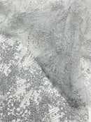 Geometric Damask Glitter Design On A Mesh Lace 54” Wide| New Creations Fabric & Foam Inc.