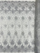 Geometric Damask Glitter Design On A Mesh Lace 54” Wide| New Creations Fabric & Foam Inc.