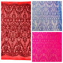 Heart Sequin Damask Fabric 54” Wide