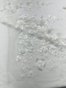 Orquidia 3d floral design embroider with pearls lace 54" Wide| New Creations Fabric & Foam Inc.