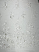 Orquidia 3d floral design embroider with pearls lace 54" Wide| New Creations Fabric & Foam Inc.