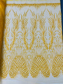 Wing Feather Damask Beaded Lace 54" Wide | New Creations Fabric & Foam Inc.