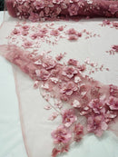 Orquidia 3d floral design embroider with pearls lace 54" Wide| New Creations Fabric & Foam Inc.