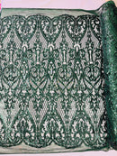 Heart Sequin Damask Fabric 54” Wide