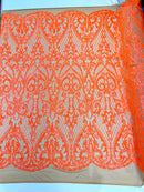 Heart Sequin Damask Fabric 54” Wide