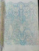 Sea Shell Sequin Damask Fabric 54” Wide