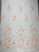 Orquidia 3d floral design embroider with pearls lace 54" Wide| New Creations Fabric & Foam Inc.