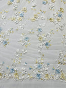 Multi Color 3d floral Daisy Design Embroider Lace 54" Wide| New Creations Fabric & Foam Inc.