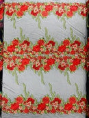 Roses Multi Color Floral Design Embroider On Mesh Lace Fabric| New Creations Fabric & Foam Inc.