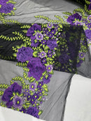 Roses Multi Color Floral Design Embroider On Mesh Lace Fabric| New Creations Fabric & Foam Inc.