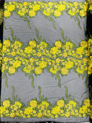 Roses Multi Color Floral Design Embroider On Mesh Lace Fabric| New Creations Fabric & Foam Inc.