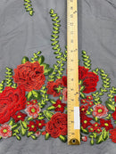 Roses Multi Color Floral Design Embroider On Mesh Lace Fabric| New Creations Fabric & Foam Inc.