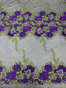 Roses Multi Color Floral Design Embroider On Mesh Lace Fabric| New Creations Fabric & Foam Inc.