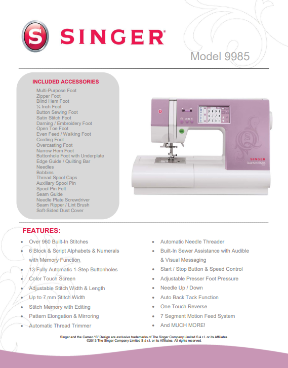 SINGER® Quantum Stylist™ Touch 9985 Sewing Machine