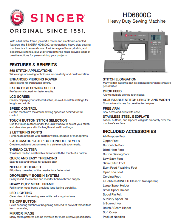 SINGER® Heavy Duty 6800C Sewing Machine