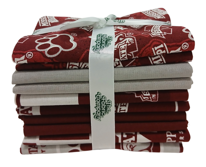 Mississippi State Bulldogs - Fat Quarter Bundle - 10 pack (Maroon & White)