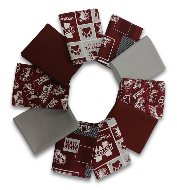 Mississippi State Bulldogs - Fat Quarter Bundle - 10 pack (Maroon & White)