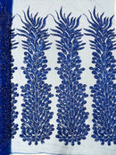 Vegas Beaded Feather Design on Mesh 50" Wide | New Creation Fabric & Foam Inc.