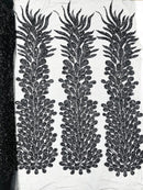 Vegas Beaded Feather Design on Mesh 50" Wide | New Creation Fabric & Foam Inc.
