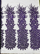 Vegas Beaded Feather Design on Mesh 50" Wide | New Creation Fabric & Foam Inc.